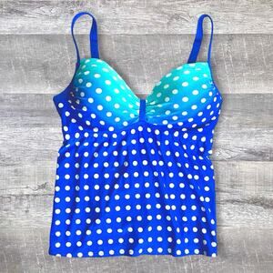 Coco Reef Blue Ombre Polka Dot Tankini Swim Top Womens 16 Bahamas Divine Power